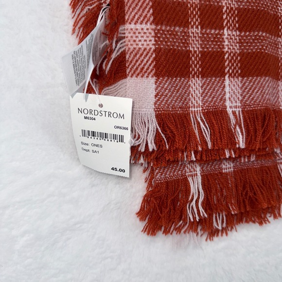 Madewell Nordstrom Plaid Fringe Scarf Rust White Terra Cotta Blanket OS New - Picture 6 of 8